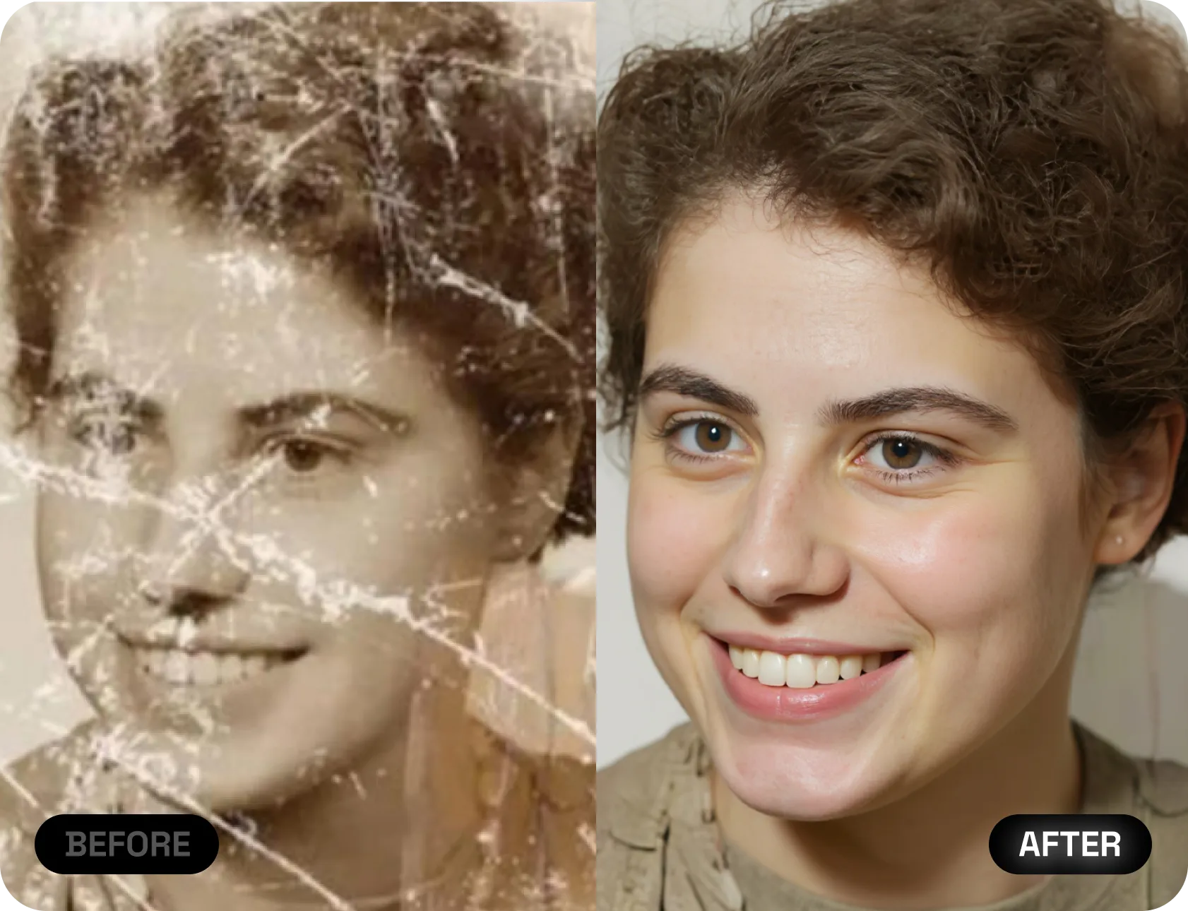 AI photo restoration example - vintage family photo before and after restoration